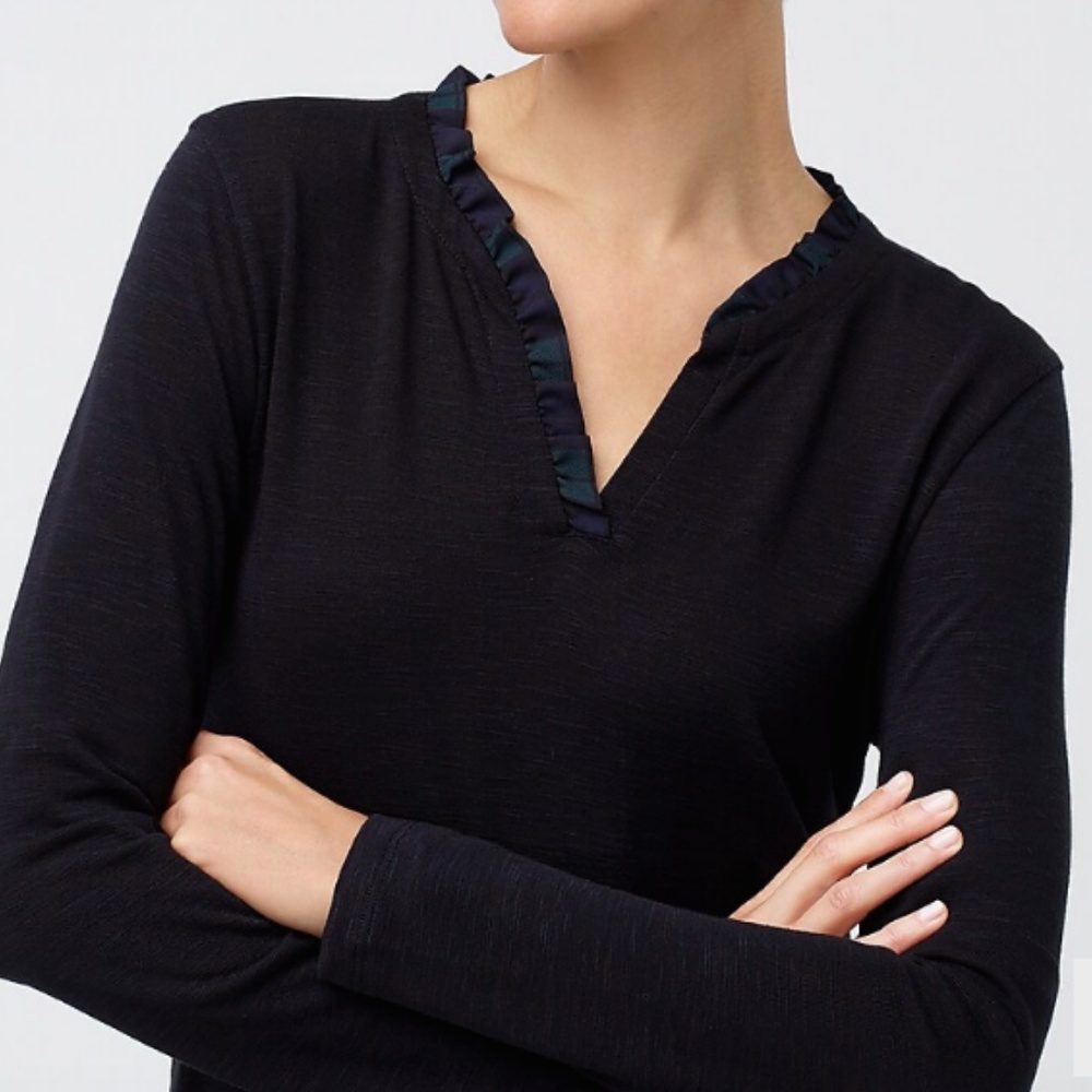 J. Crew Factory Tartan Ruffle Neck Top